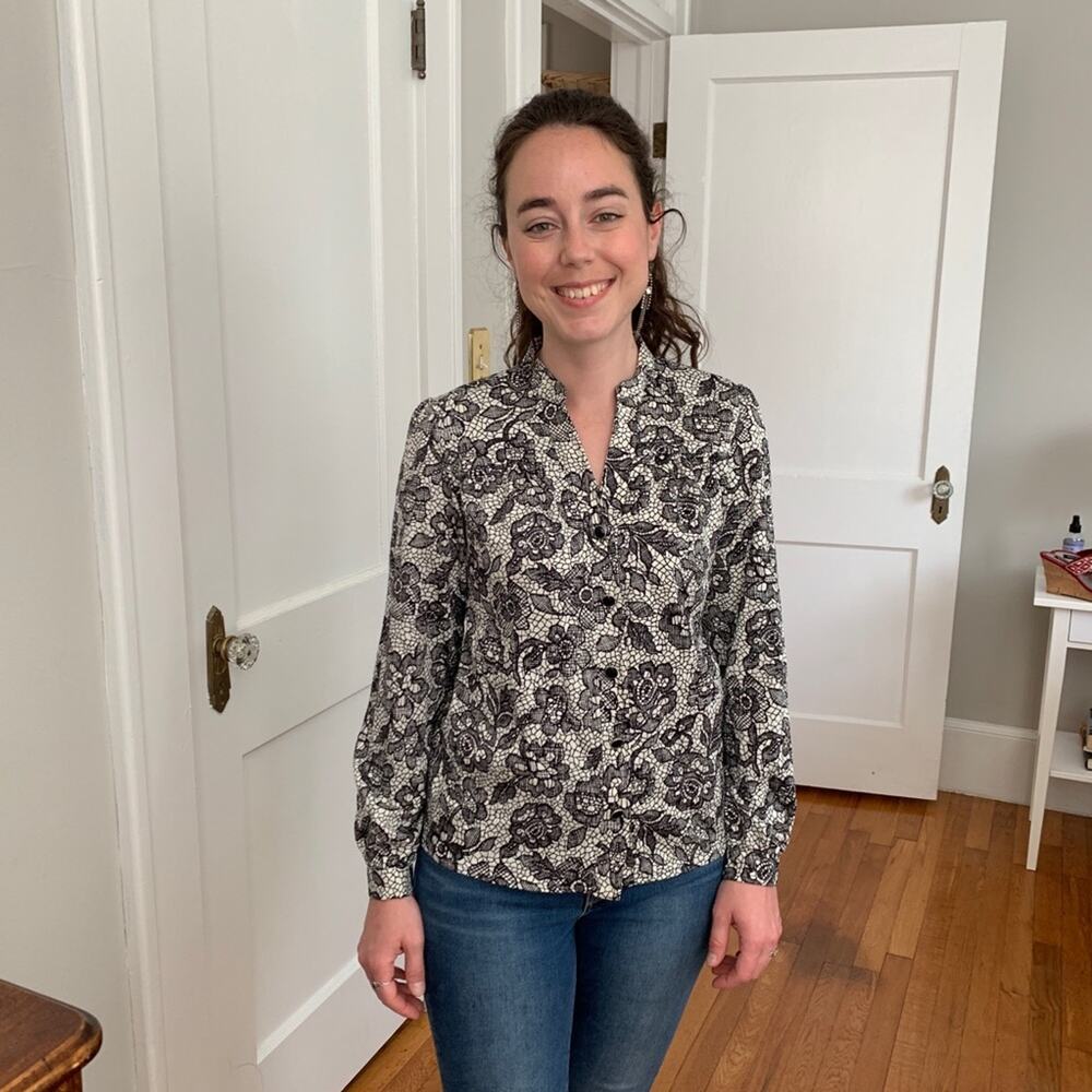 Charter Club White W/Black Floral Print Top, 2P